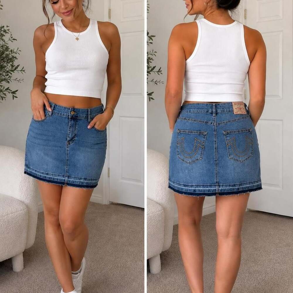 True Religion Studded Denim Mini Skirt Light Mellow Wash